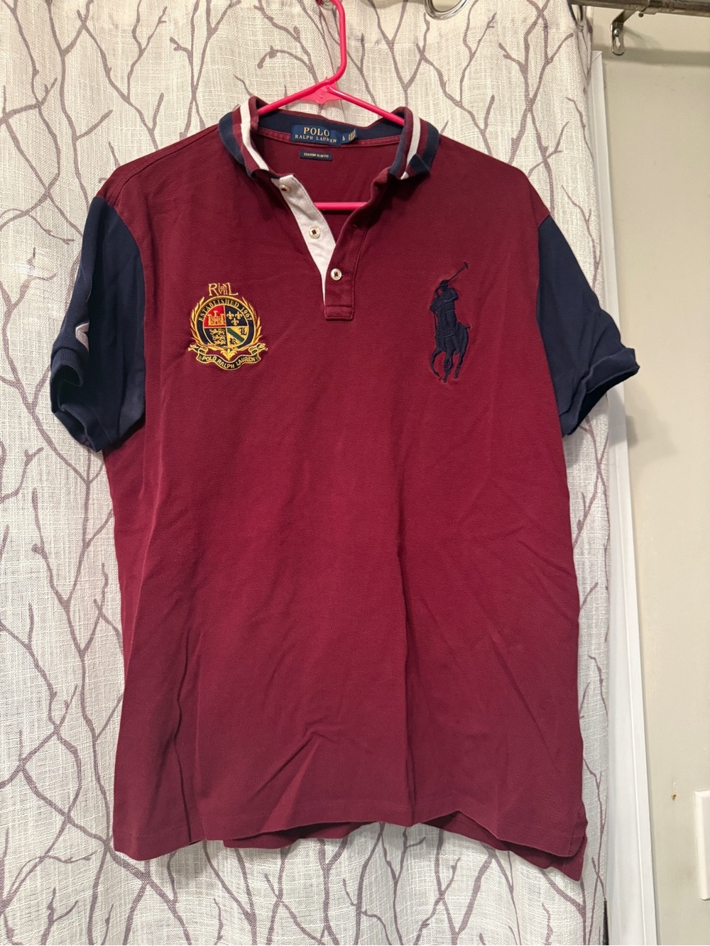 Ralph Lauren Burgundy Polo with Navy Contrast Sleeves
